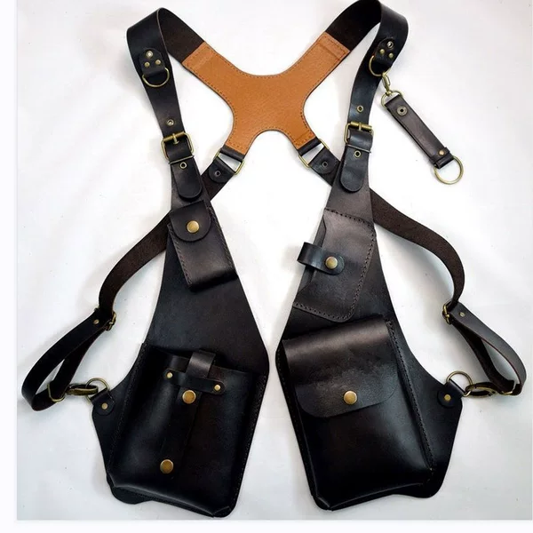 Cross-Border European and American Retro Leather Strap Armpit Shoulder Bag Men's Outdoor Mobile Phone Bag Halloween Cosplay Props