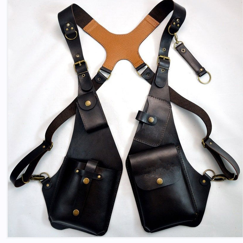 Cross-Border European and American Retro Leather Strap Armpit Shoulder Bag Men's Outdoor Mobile Phone Bag Halloween Cosplay Props