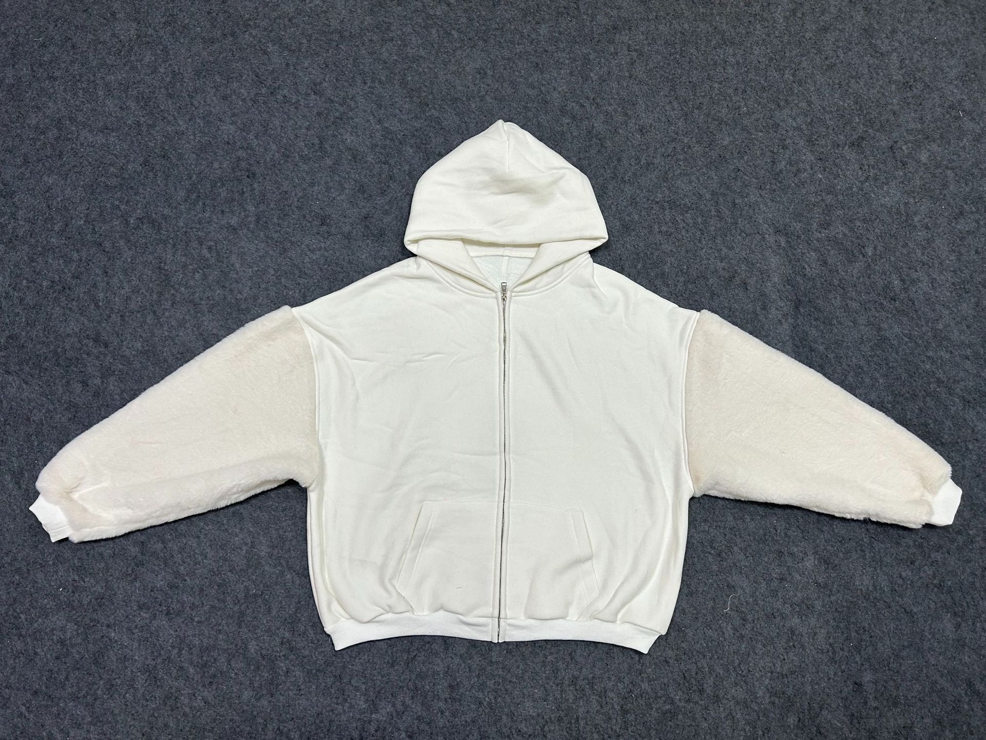 Winter Hooded Fleece lined Furry Sleeves Sweatshirt Women Idle Casual Loose Sleeve Length Cardigan Outerwear Top