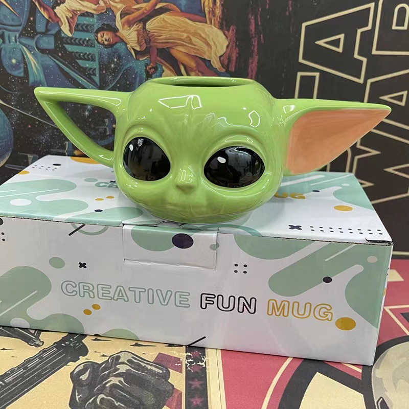 Tazas de bebés Yoda Star Wars serie de tazas de dibujos animados 3D tazas de cerámica modelado de agua Yoda con cucharas