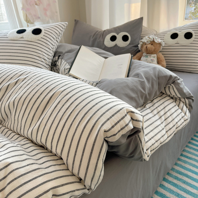 Yunsoft Algodón lavado con agua - Large Eye Grey Strip Latte