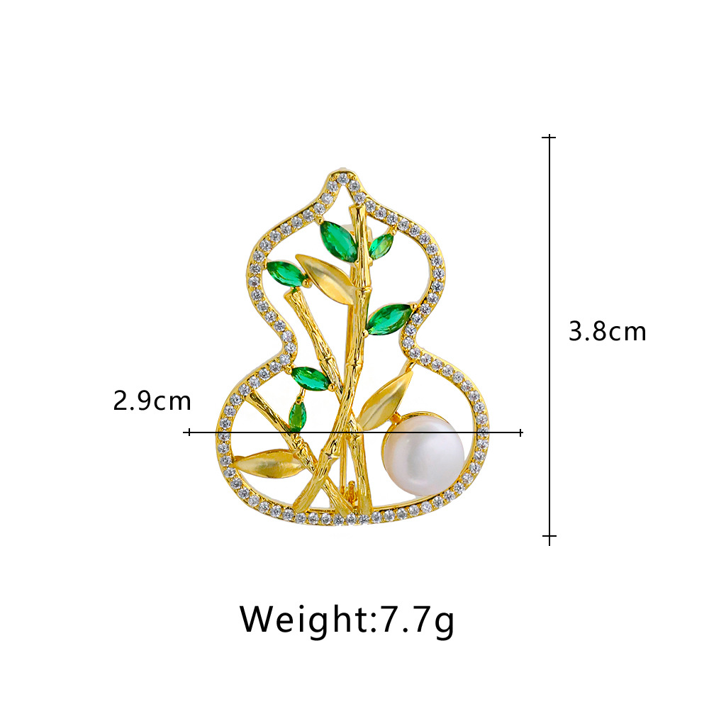 Nuevo estilo chino Fulu doble broche de calabaza de perlas naturales de bambú precioso flor de pecho exquisita accesorios de abrigo de alta calidad
