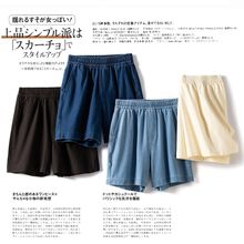 日系通勤简约棉软chao弹松紧腰抽绳A字休闲宽松薄款牛仔短裤女夏