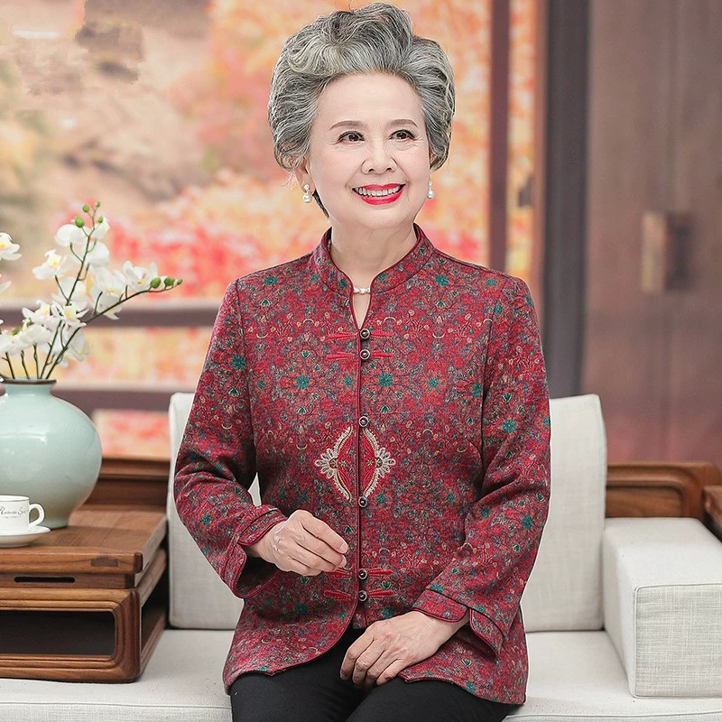 Одежда для женщин среднего и пожилого возраста, весенне-осенняя одежда для бабушек, праздничная рубашка с длинными рукавами для мамы, рубашка для счастливой свекрови, одежда для старушек