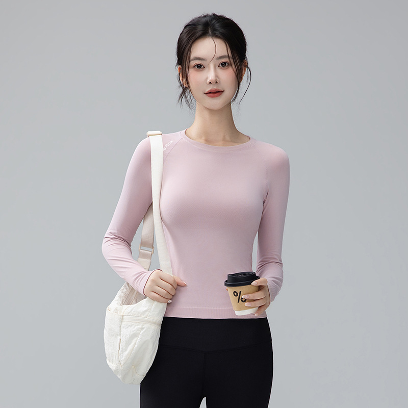Yoga Wear for Women, Long-Sleeved Slim-Fitting Sports Tops, Cycling Elastic Quick-Drying Clothes, Running Base Layer Shirts, Fitness T-Shirts, Tight-Fitting