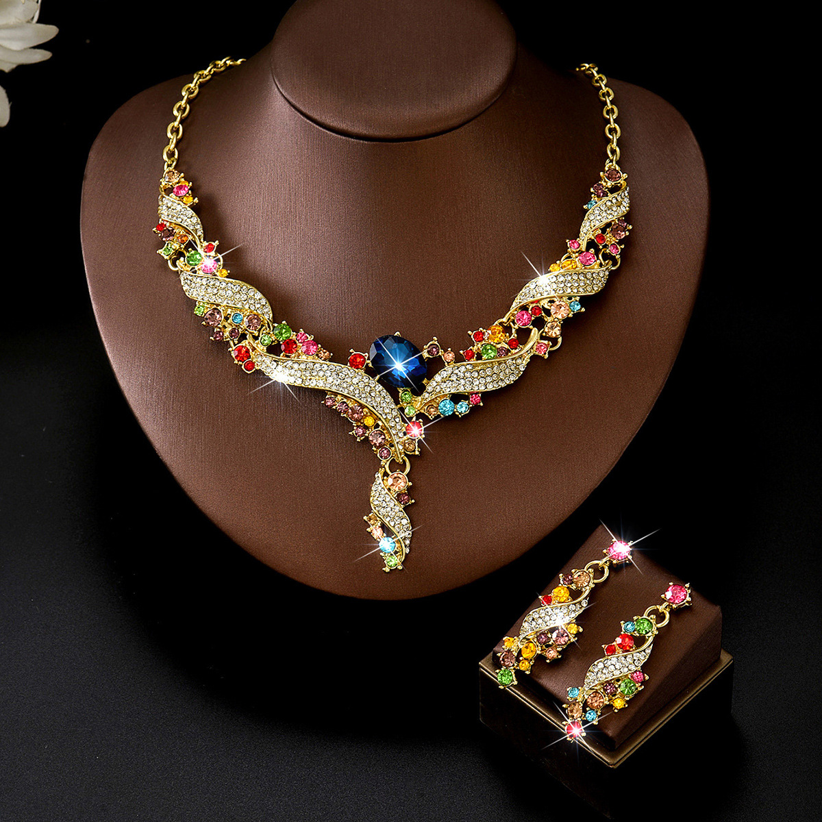 Fuente transfronteriza estilo nacional flores exageradas collares aretes conjunto de joyas joyas accesorios de novia vestido image 4