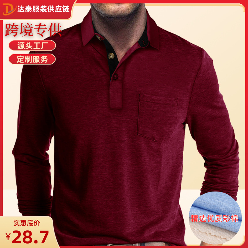 European and American Men's Long-Sleeved Lapel T-Shirts, Export Men's Polo Shirts, Cross-Border Autumn and Winter Bottoming Shirts, Polos