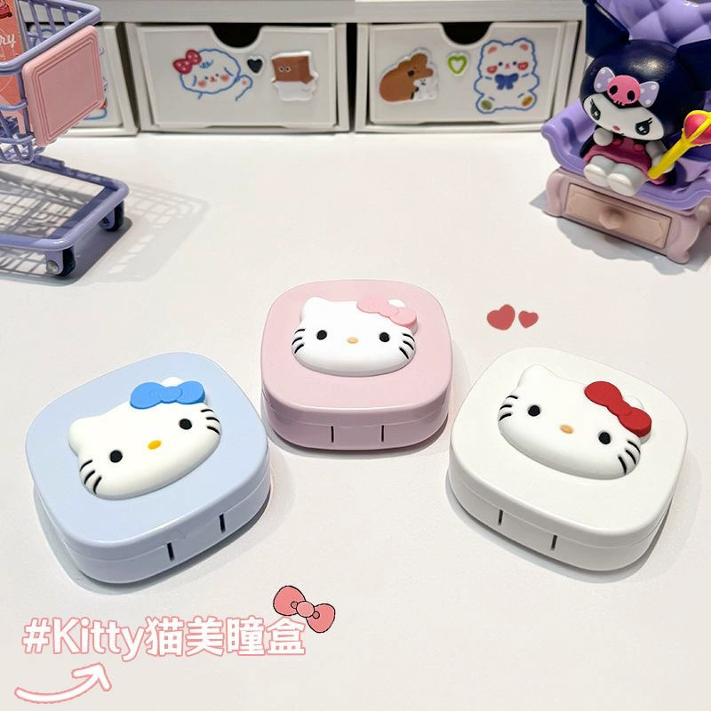 Hello Kitty, невидимые мультяшные стильные очки,双 портативное банка для хранения, зеркало, пинцет