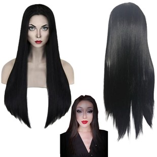 [Tongchuan] Adams's mother cos wig Addams medium black long straight hair cosplay