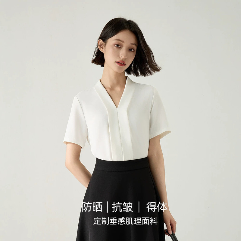 V-Neck Long-Sleeved Shirt Top for Work, Professional Formal Wear for Women, High-End Chiffon Shirt, White Inner Wear for Interviews and Outer Wear