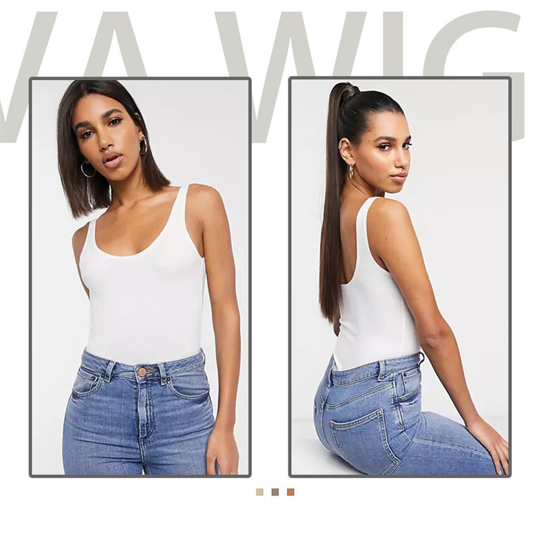 Suministro de comercio electrónico transfronterizo peluca Cola de Caballo hembra agarre largo pelo recto natural alta Cola de Caballo extensión de cabello con cordones trenza grande