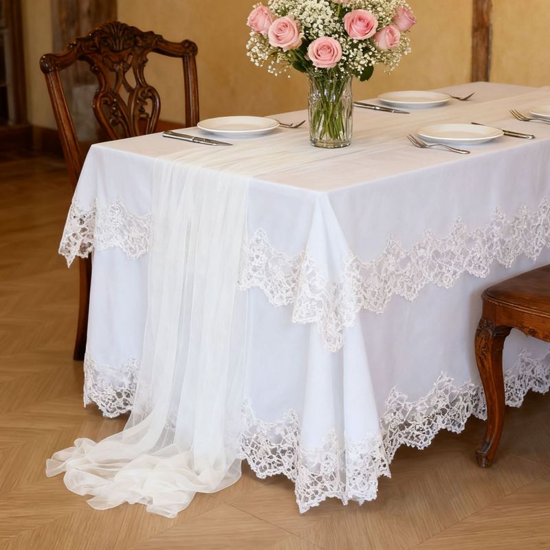 テーブルの旗のカーテンのカーテンの美人の糸のバリの紗の結婚式の誕生日のパーティーの活動は食卓の縮みの布の雪のテーブルクロスを飾ります。|undefined