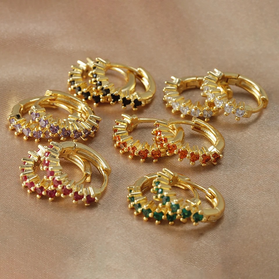 8g Weight 1 Pair Vintage Style Geometric Plating Copper Zircon Earrings