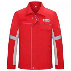 新款涤棉衣服网格防静电石油工作服双层套装红色蓝色炼油加油站