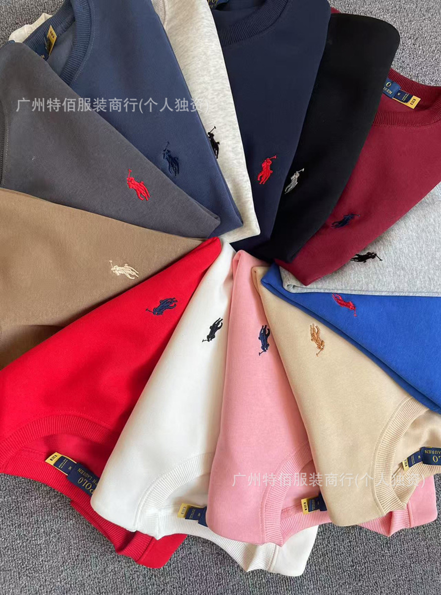 New Foreign Trade Cross-Border Rl Pony Embroidered Sweatshirt Unisex Round Neck with Qr Code Casual Versatile Base Long Sleeve