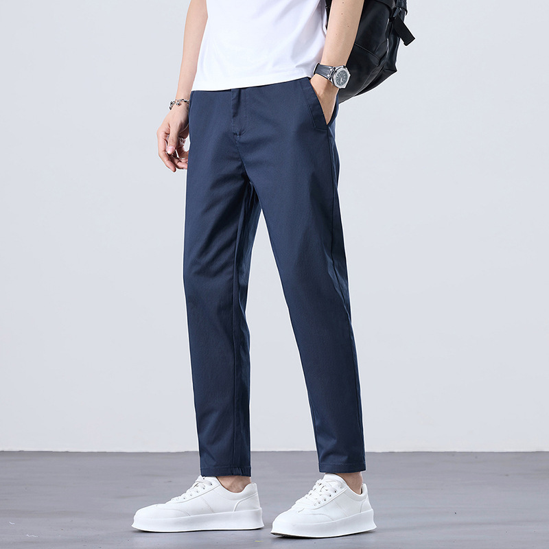 Spring and Summer New Men's Trendy Ice Silk Thin Cool Sports Casual Elastic Straight Nine-Point Pants