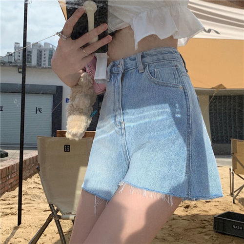 New style denim shorts, female summer students, Korean style, high-waist, net red, fringed, loose, wide legs, slimming, short hot pants, trendy
