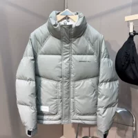 Down jacket, universal winter, duck down filled, velvet‑touch lining, light grey/black