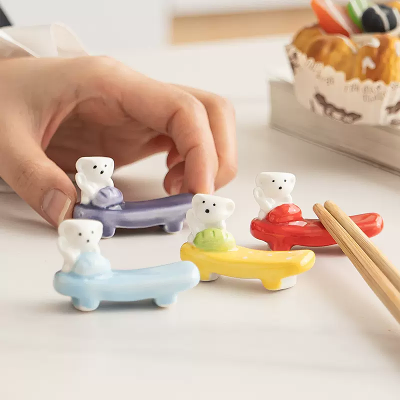 日式杂货滑板白瓷小狗陶瓷筷子架可爱柴犬筷托家居工艺品摆件