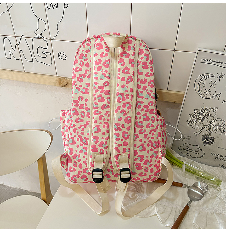 Mujeres Nylon Leopardo Estilo Vintage Hilo De Coser Cuadrado Cremallera Mochila Con Cremallera display picture 5