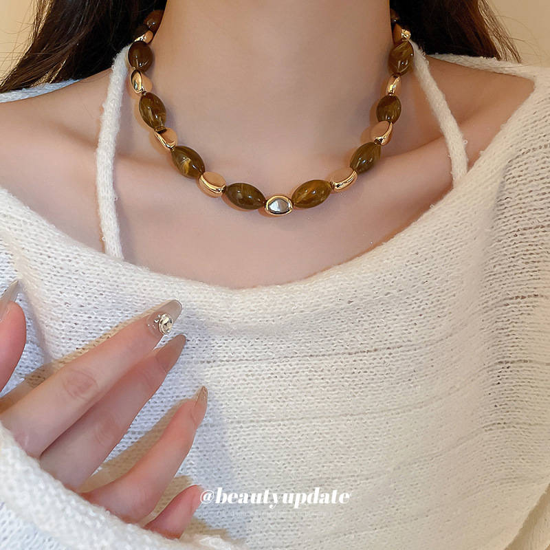 Maillard elegante resina Oval collar geométrico nicho Cadena de suéter de alta calidad de moda diaria collar de todo fósforo para las mujeres