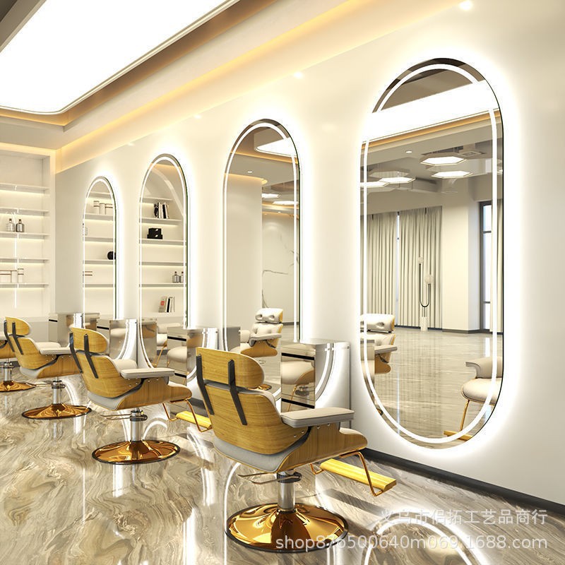 Espejo de Barbería con Luz, Estación de Espejo para Salón de Belleza, Espejo de Pared de una Sola Cara para Cortar el Cabello, Hacer Permanentes y Teñir, Venta al por Mayor de Fábrica