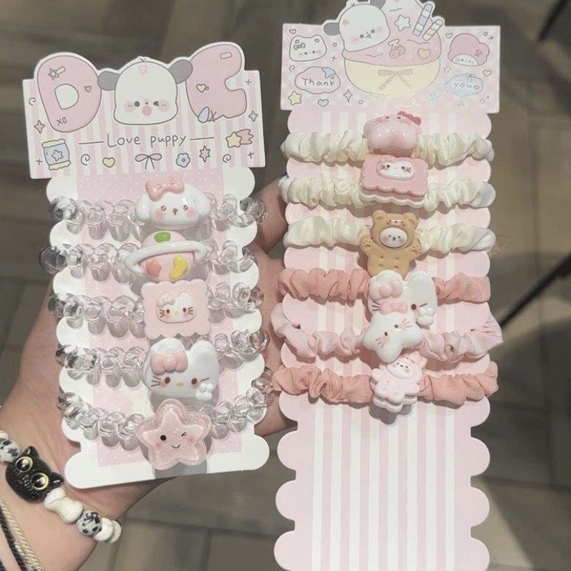 새로운 달콤한 공주 헤어 링 6 피스 세트 폭발 KT 고양이 투명 전화 라인 헤어 링 5 피스 세트 귀여운 달콤한