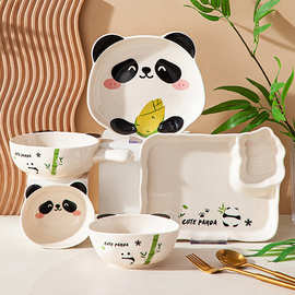 熊猫可爱陶瓷吃饭碗家用新款餐具早餐高温高颜值菜盘子汤碗