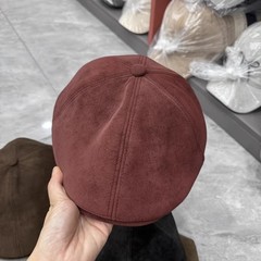 秋冬款日系复古麂皮绒纯色前进帽小众网红时装帽百搭鸭舌帽贝雷帽