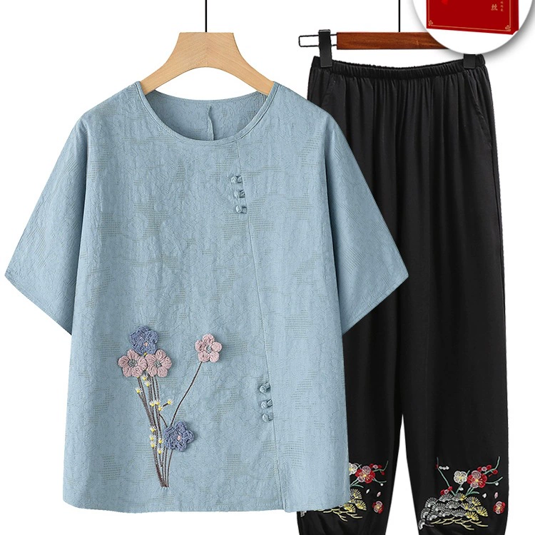 Летняя одежда для мамы, костюм с короткими рукавами для бабушки среднего и пожилого возраста, женская летняя футболка большого размера, топ для старушки.