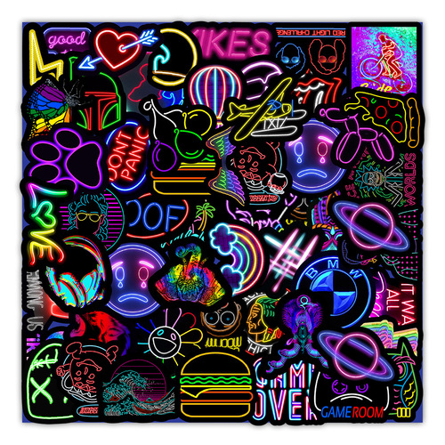 50/100/200 neon graffiti stickers for mobile phones, computers, laptops, water cups, decorative stickers, waterproof wholesale