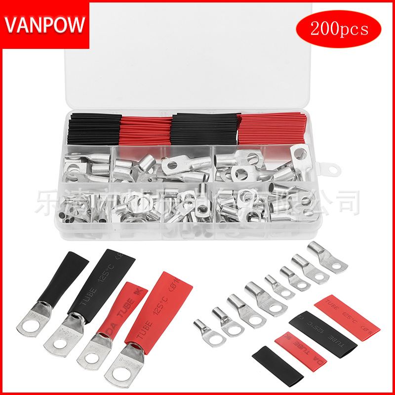 SC窥口端子铜鼻子裸端子200pcs盒装接线端子+热缩管线鼻子铜端子