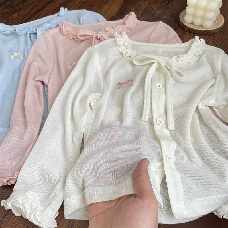 Girls' Summer Coat Baby's Western Style Children's Personality Trendy Korean Style Lace Sweet Anti-Bow Drying Clothes Air-conditioning Clothes
