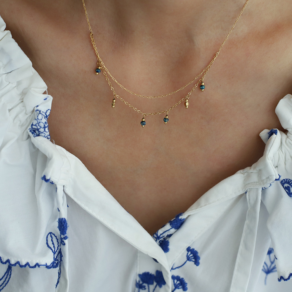 Model Show Blue Beads Stainless Steel Necklace