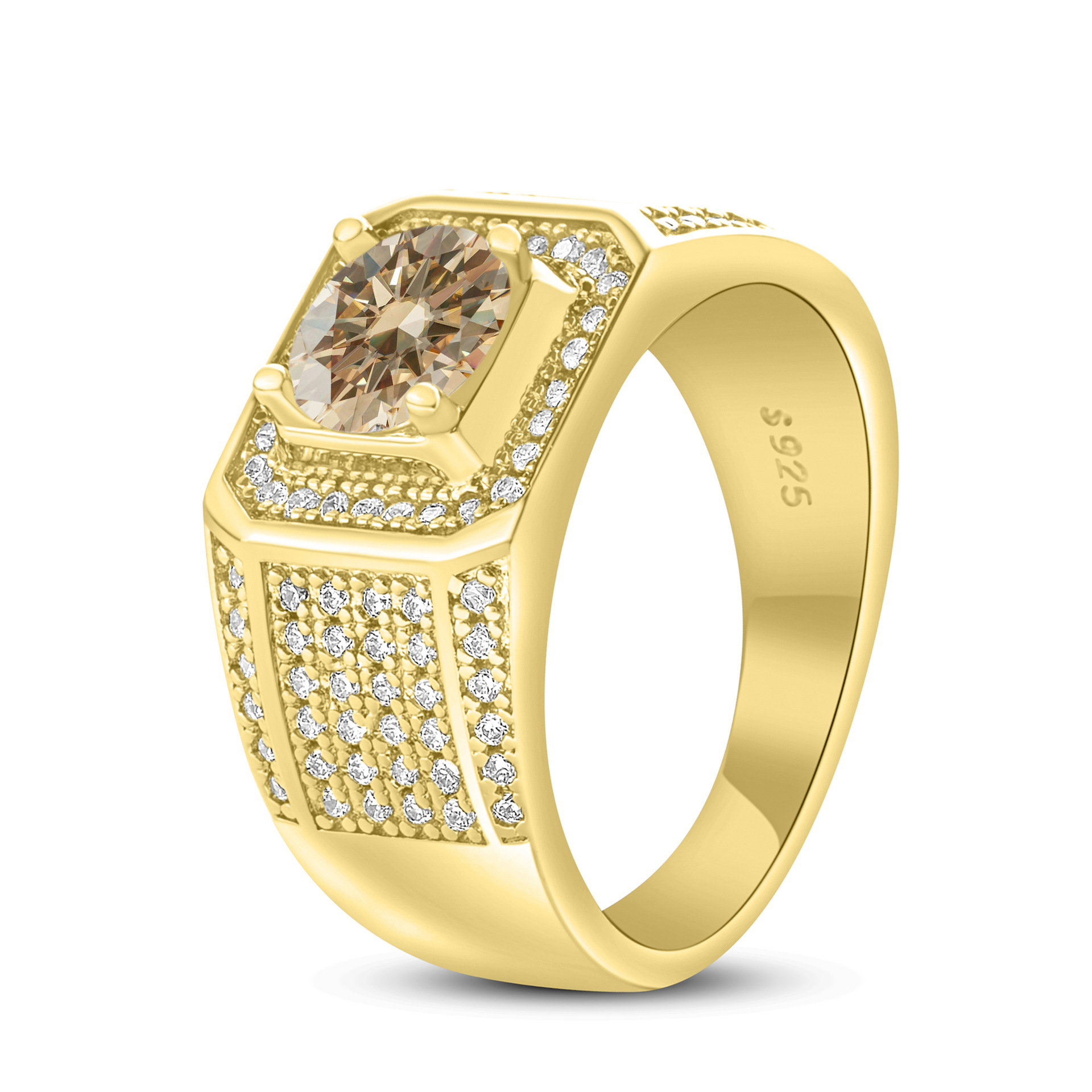 Anillo de hombre de plata esterlina 925 1 quilates de piedra de mosaico anillo de hombre chapado en oro atmósfera para enviar a los fabricantes de novio en stock al por mayor