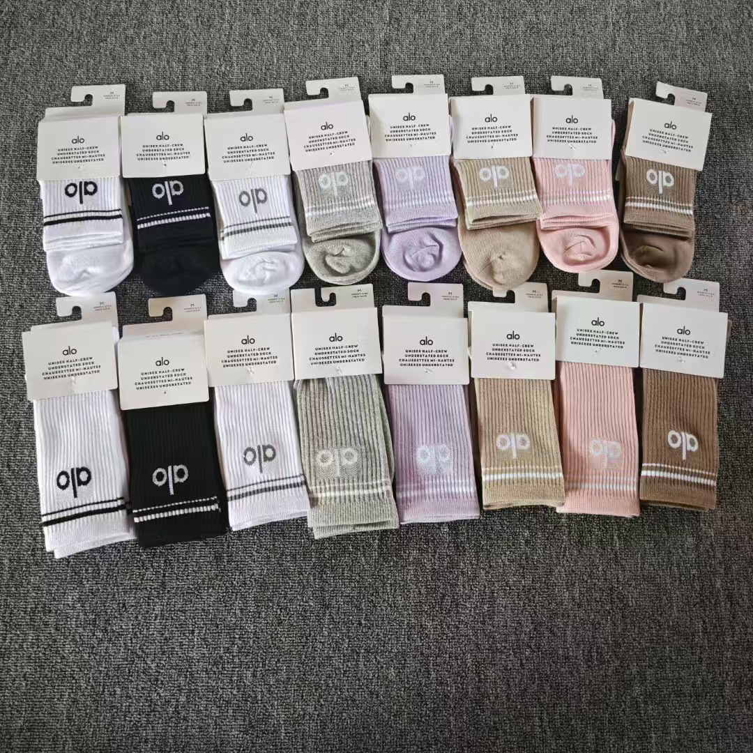 New Product Alo Socks Sports Mid-Length Four-Season Couple Colorful Two-Bar Men's and Women's Sports Socks Yoga Socks