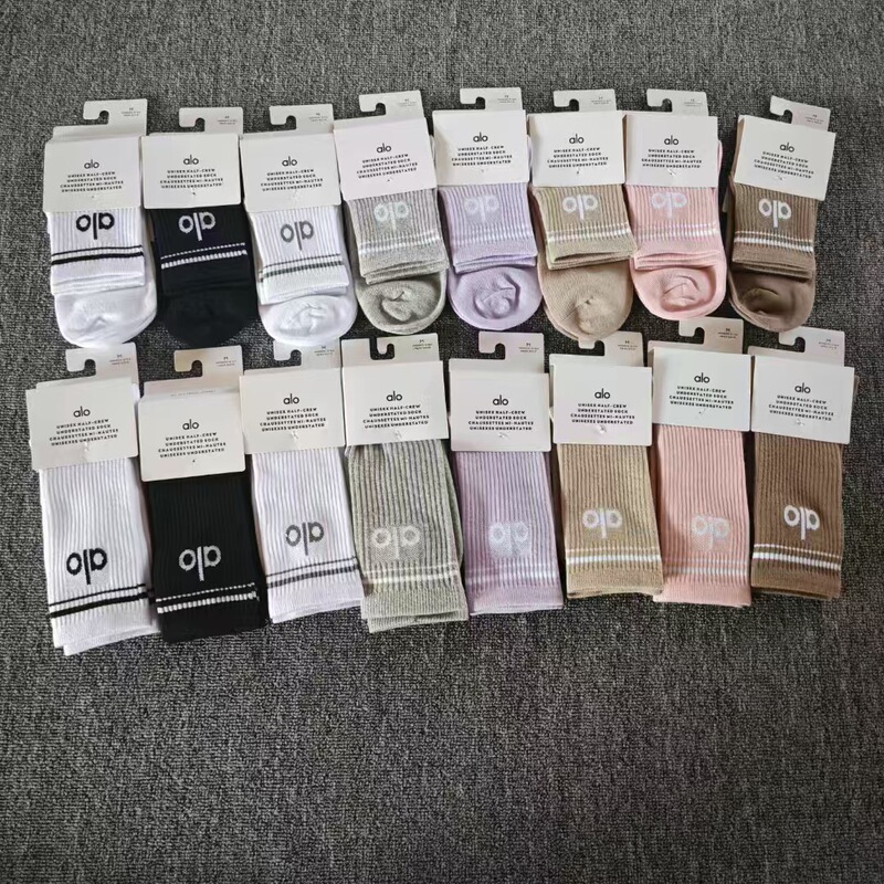 New Product Alo Socks Sports Mid-Length Four-Season Couple Colorful Two-Bar Men's and Women's Sports Socks Yoga Socks New Product Alo Socks Sports Mid-Length Four-Season Couple Colorful Two-Bar Men's and Women's Sports Socks Yoga Socks