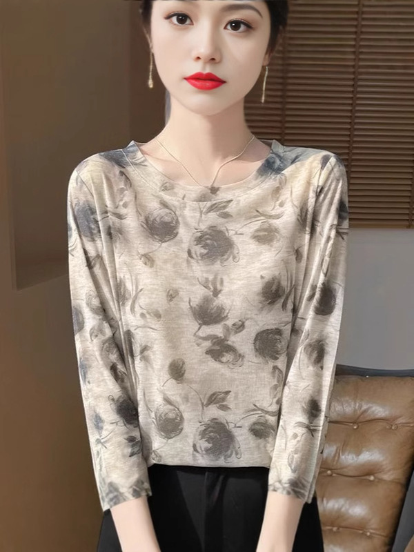 【正規品氷シルクセーター】水墨画テンセル長袖ニットボトムシャツ新作ゆったりトップス女性用|undefined
