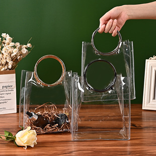 ins transparent PVC handbag custom round hand-held wedding gift candy bag flower gift bag custom