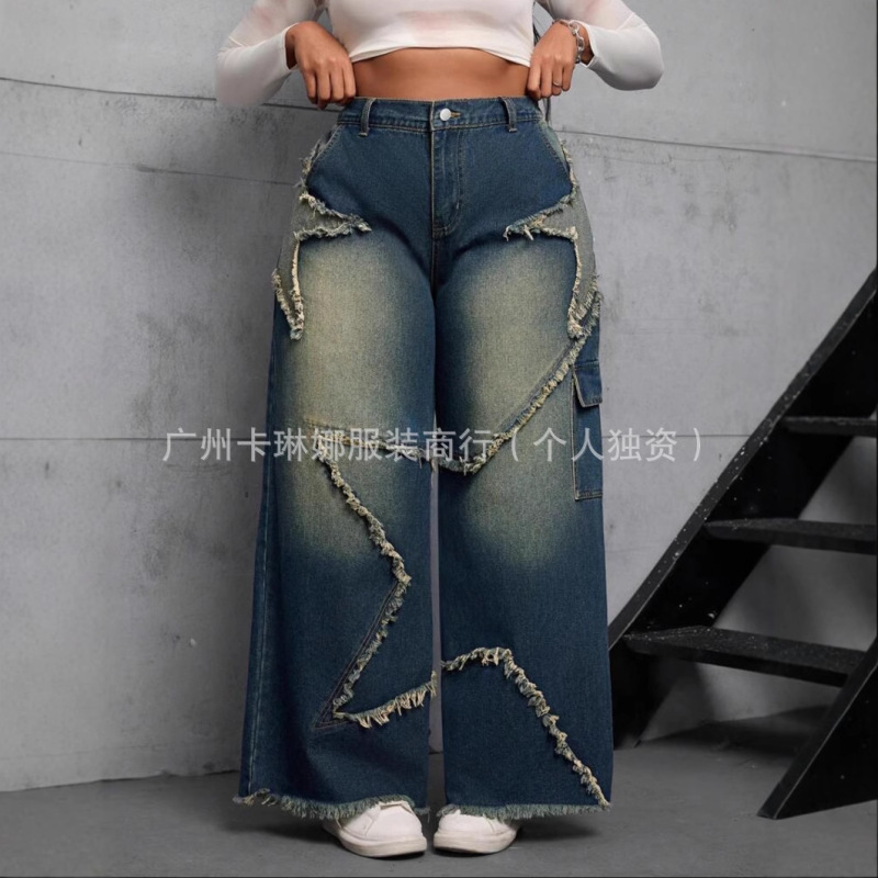 卸売カーゴジーンズ大きいサイズの女性のオーバーオールポケットデニムパンツ女性のジーンズ|undefined