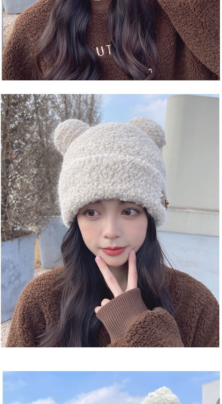 Berretto in maglia da donna con orecchie da orso peluche caldo_voghion.com