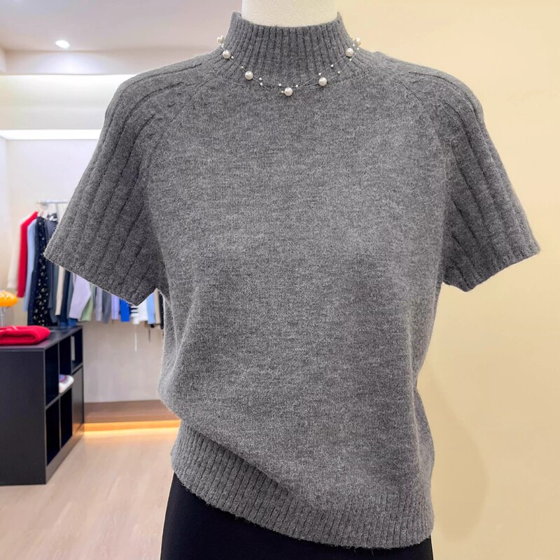 Minimalist Ins Korean Style Pullover Half-Turtleneck Loose Knit Sweater, New Autumn and Winter Short-Sleeve Solid Color Sweater for Petite Women