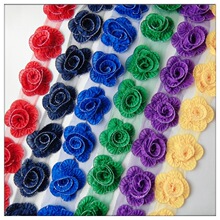 立体雪纺花边花朵 电脑刺绣 密珠百折花 服装辅料 服饰DIY材料