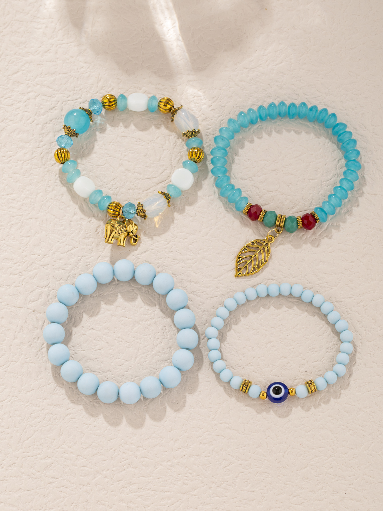 51g Weight Alloy Pendant Material Bracelets Classification Beads Chain Material 1 Set Quantity Holiday, Daily, Street Occasion Alloy, Glass Material Leaf, Elephant Pattern Women's Gender Beaded, Plating Design Casual, Retro, Simple Style Style Casual Retro Simple Style Leaf Elephant Arylic Alloy Glass Beaded Bracelets Wholesale 9