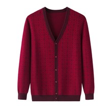 男装毛衣新款v领开衫羊毛衫加厚外套宽松柔软老人针织衫爸爸装