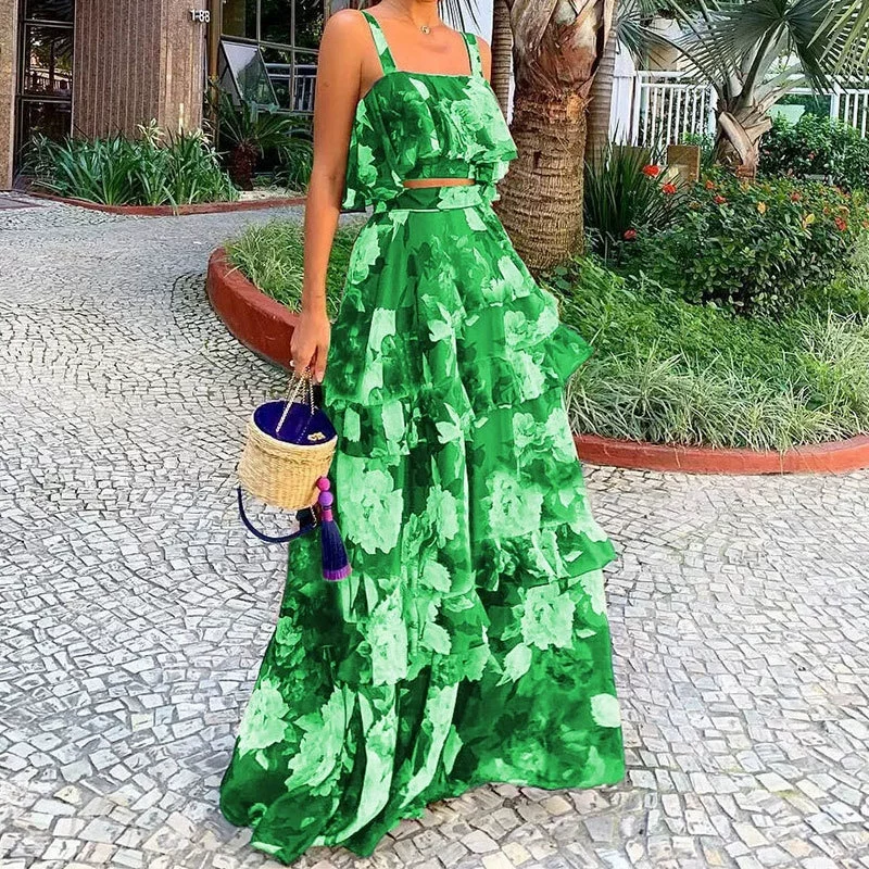 Новый европейский и американский женский пляжный ветер с принтом из двух частей