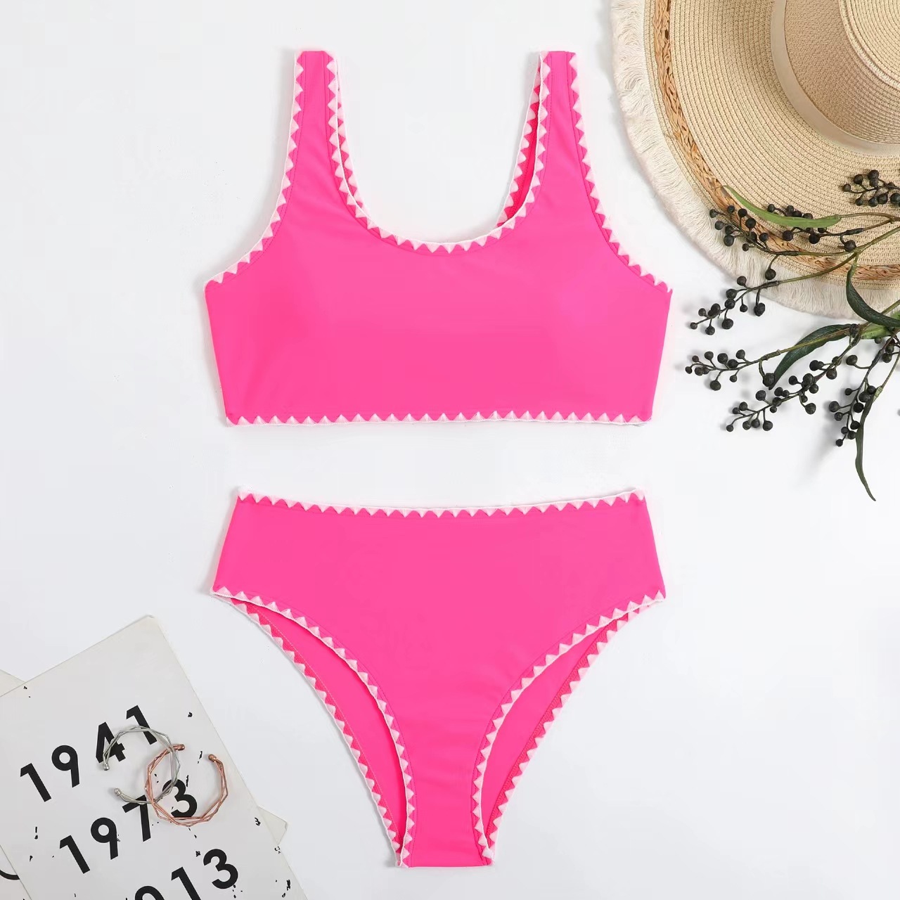 GraceChic Cross-Border European And American Style Two-Piece Women, Solid Color Bikini, New Sexy Gathered Backless High-Waisted_voghion.com