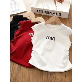 女童短款纯棉飞袖恤夏季新款家同款洋气时髦修身显瘦上衣韩版潮流