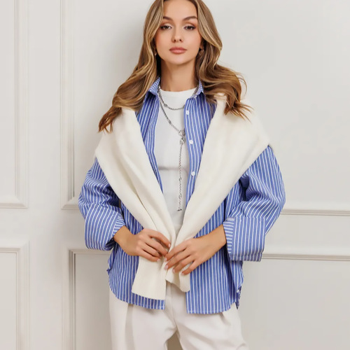 European and American foreign trade women's clothes 2025 new style loose large size striped women's clothes work shirt casual long-sleeved shirt