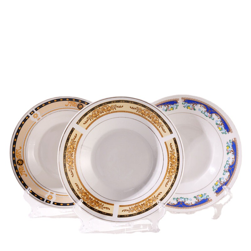 Wholesale Ceramic Soup Plates and Dish Plates, Modern Minimalist Style with Floral Edges, Deep Plates, Hotel Tableware, Large Creative Retro Commercial Use